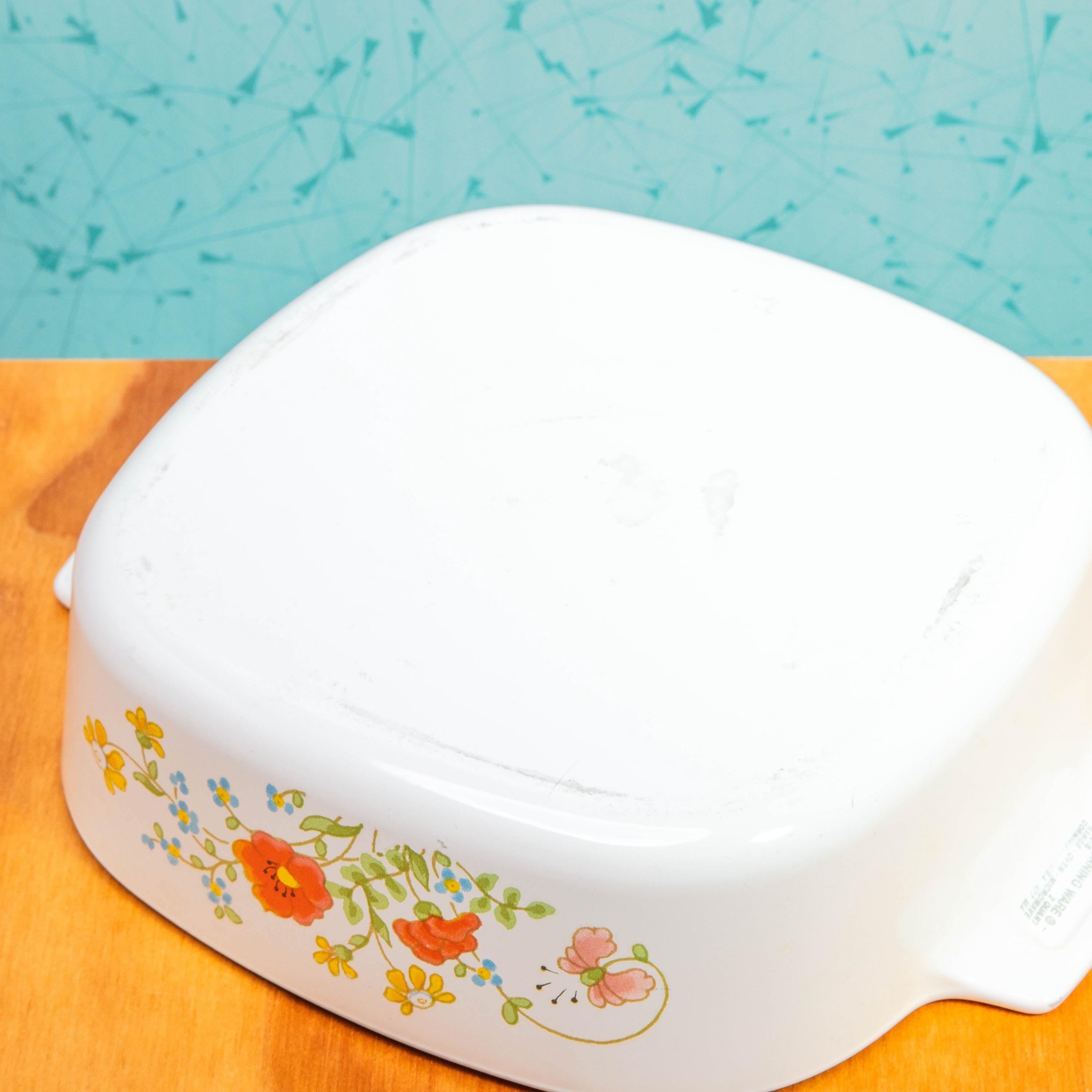 Vintage Corning Ware Wild Flower A-2-B 2 Quart Baking Dish with Pyrex A-9-C Lid | Mid Century Bakeware