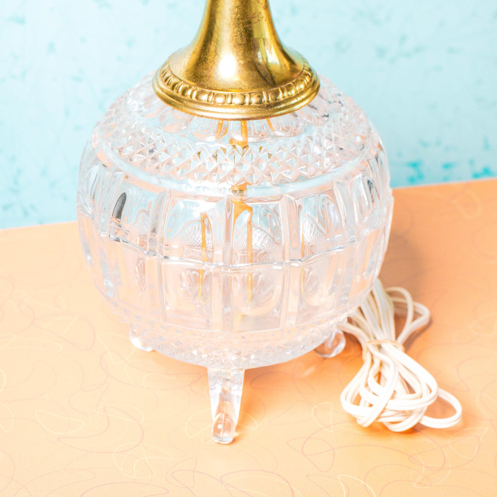Vintage Crystal 3-Legged Lamp Brass and Glass with Harp and Finial | Mid Century