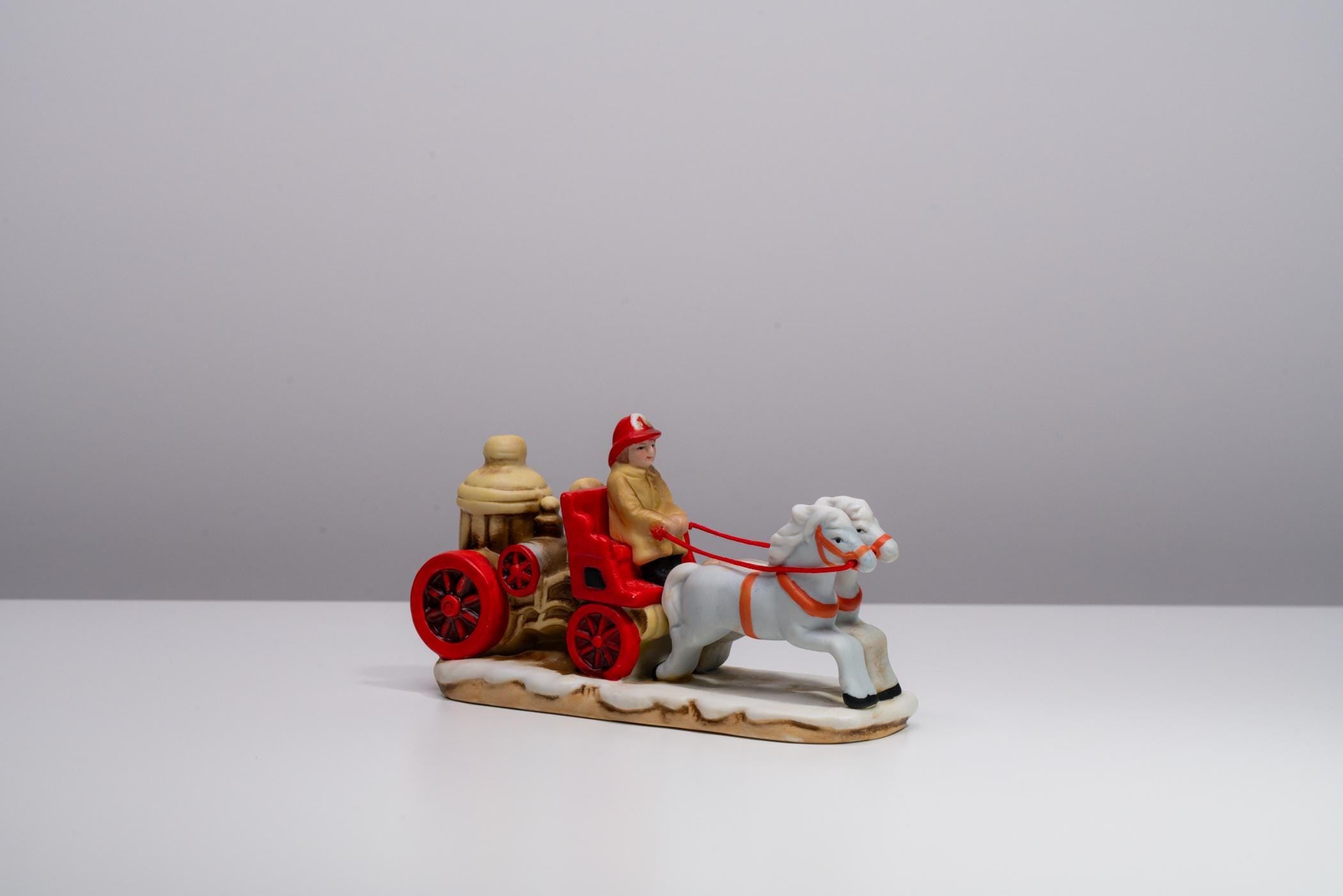Vintage Lefton Colonial Village Fire Pump Wagon Village Accessory - TSD 06458 | Christmas Decoration