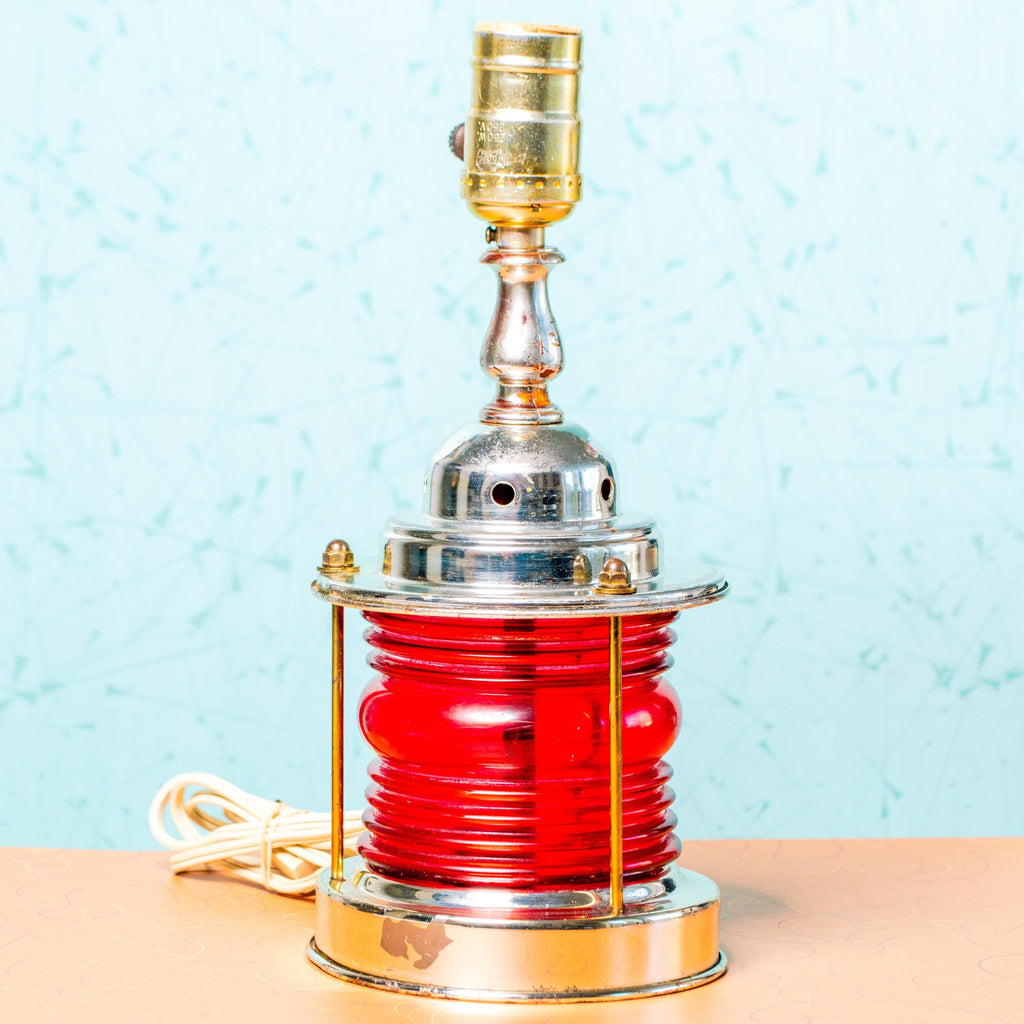 Vintage Red Nautical Maritime Dual-Bulb Lamp | Mid Century