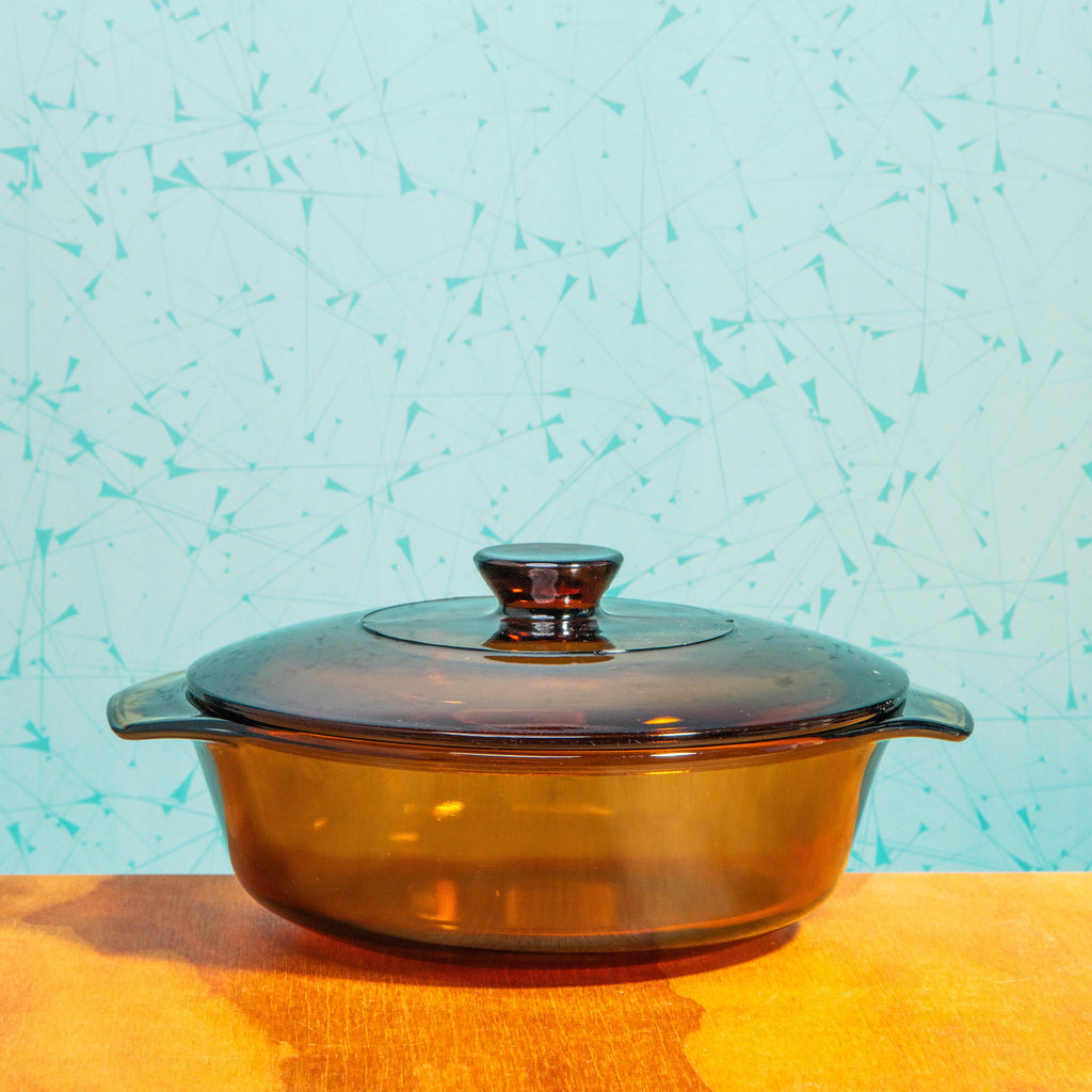 Vintage Anchor Hocking Fire King 436 1-Quart Amber Glass Baking Dish with Lid | Mid Century Bakeware