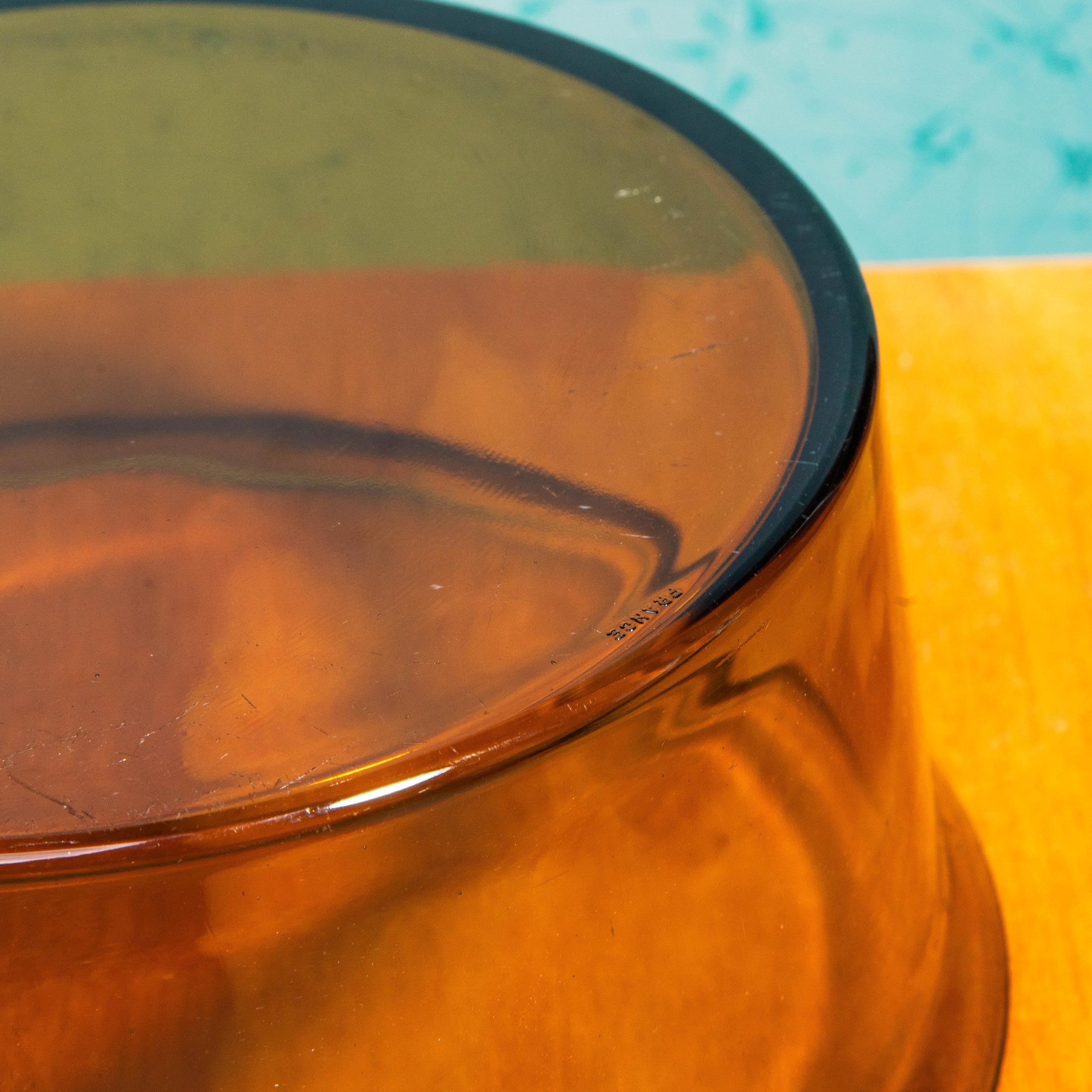 Vintage Arcopal France 8.5 Inch Amber Glass Bowl | Mid Century Bakeware