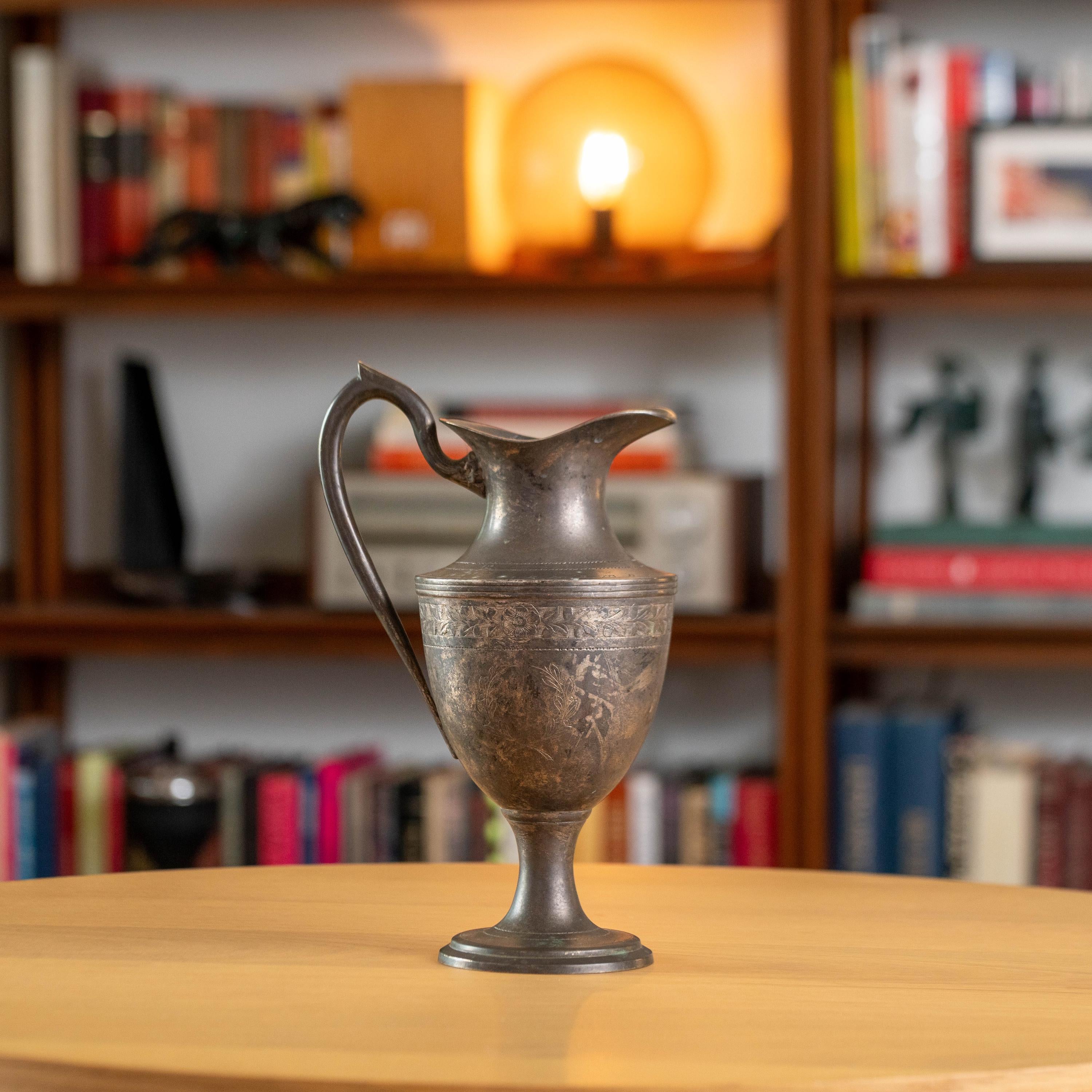 Vintage Large Antique Pewter Urn/Vase with Ornate Detail | Mid Century Decor