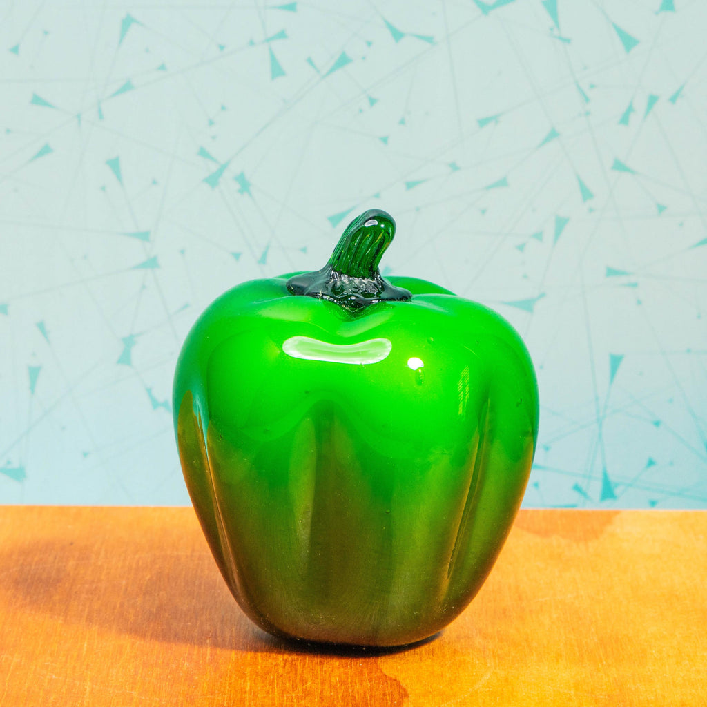 Vintage Set of Hand Blown Glass Fruit Sculptures | Includes 1 Lemon, 2 Green Apples, and 2 Green Bell Peppers