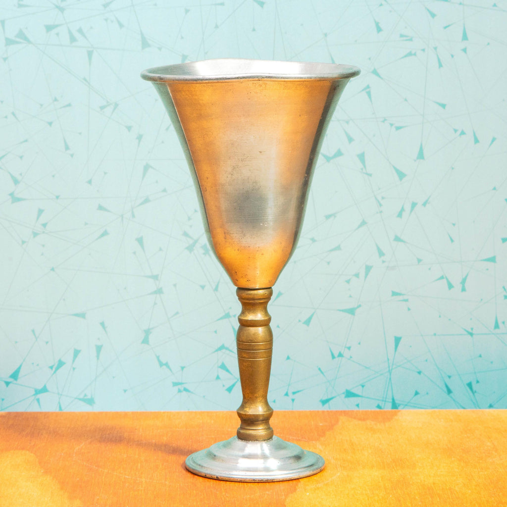 Vintage Pair of Hand Spun Brass and Pewter Wine Goblets by Jack Davis