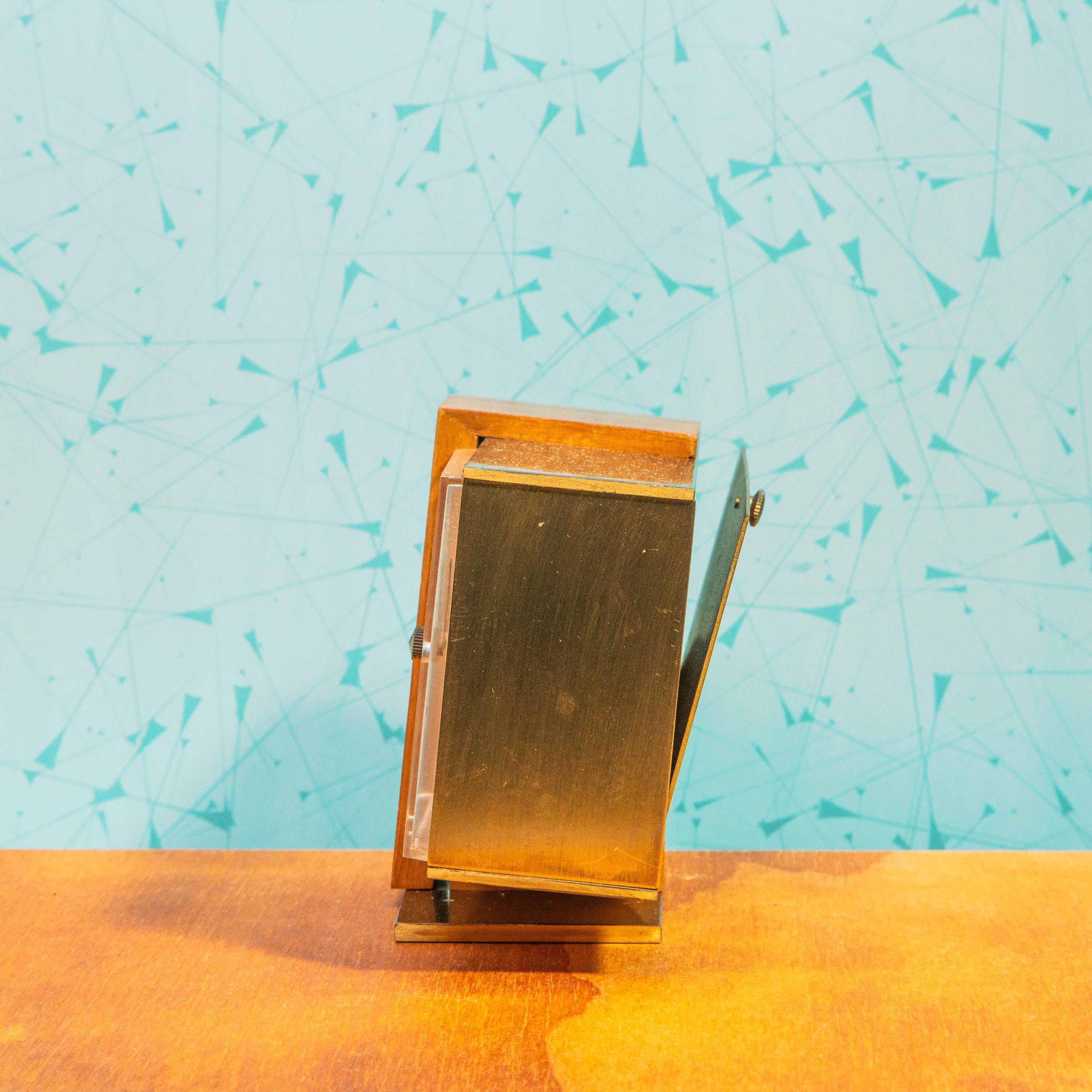 Vintage Phinney-Walker Brass and Wood Desktop Dual Clock and Barometer | Mid Century MCM