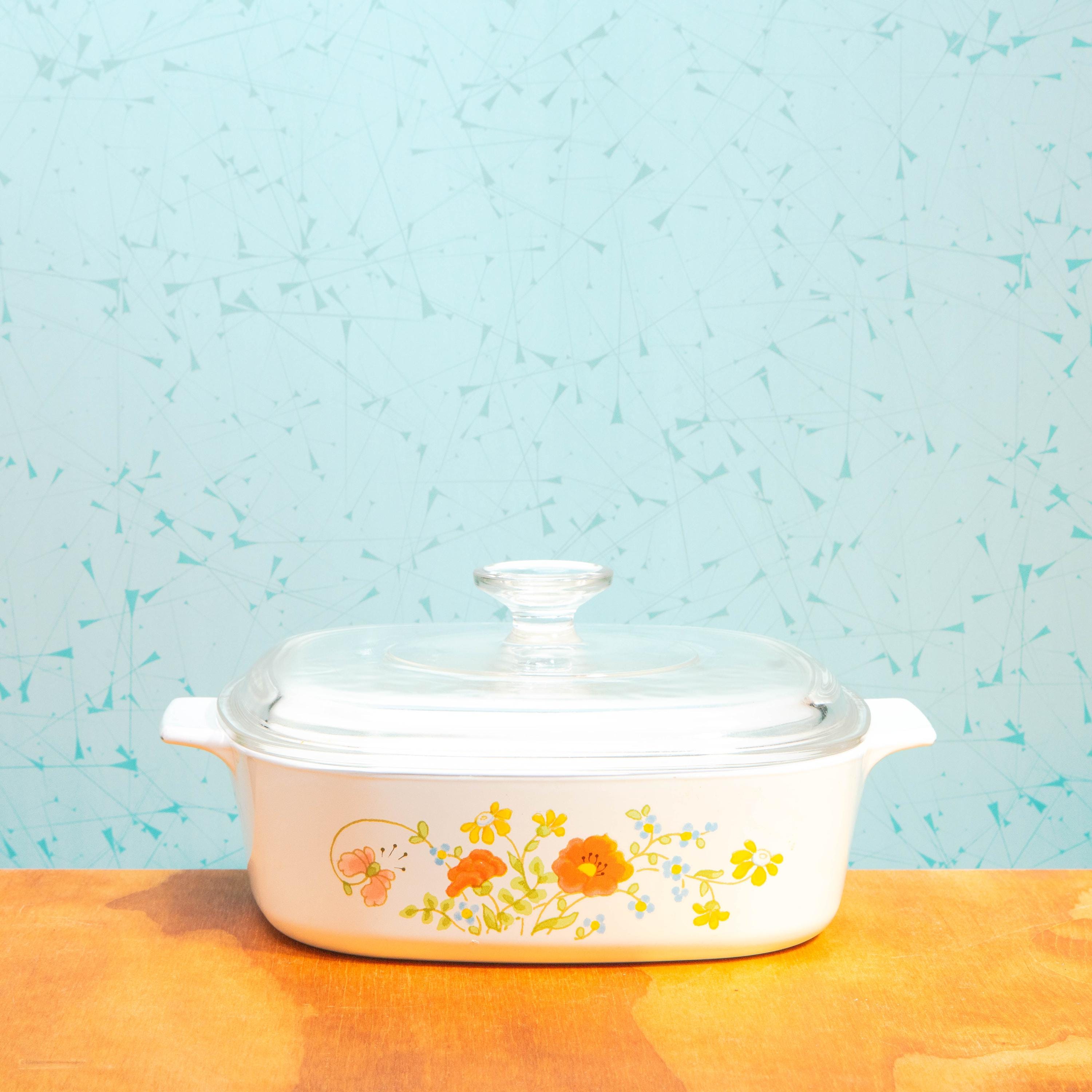 Vintage Corning Ware Wild Flower A-2-B 2 Quart Baking Dish with Pyrex A-9-C Lid | Mid Century Bakeware