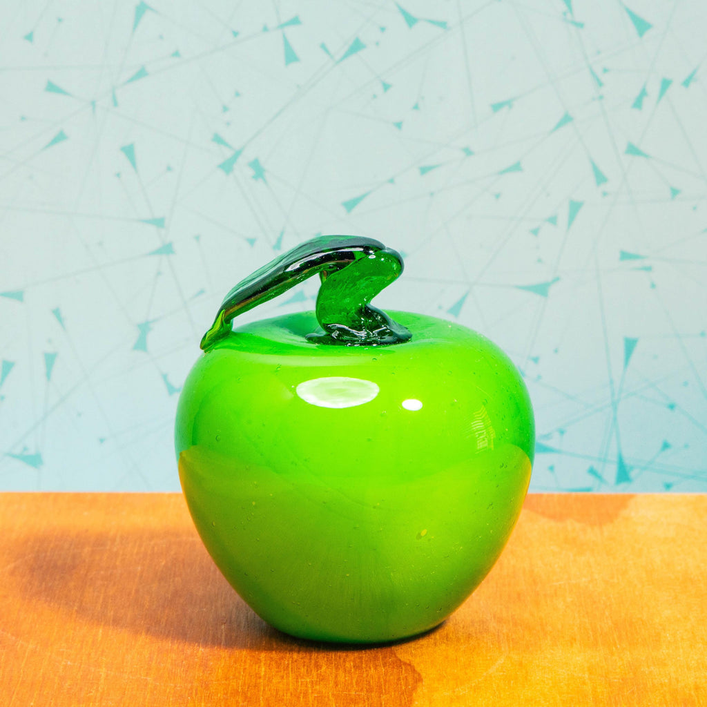 Vintage Set of Hand Blown Glass Fruit Sculptures | Includes 1 Lemon, 2 Green Apples, and 2 Green Bell Peppers