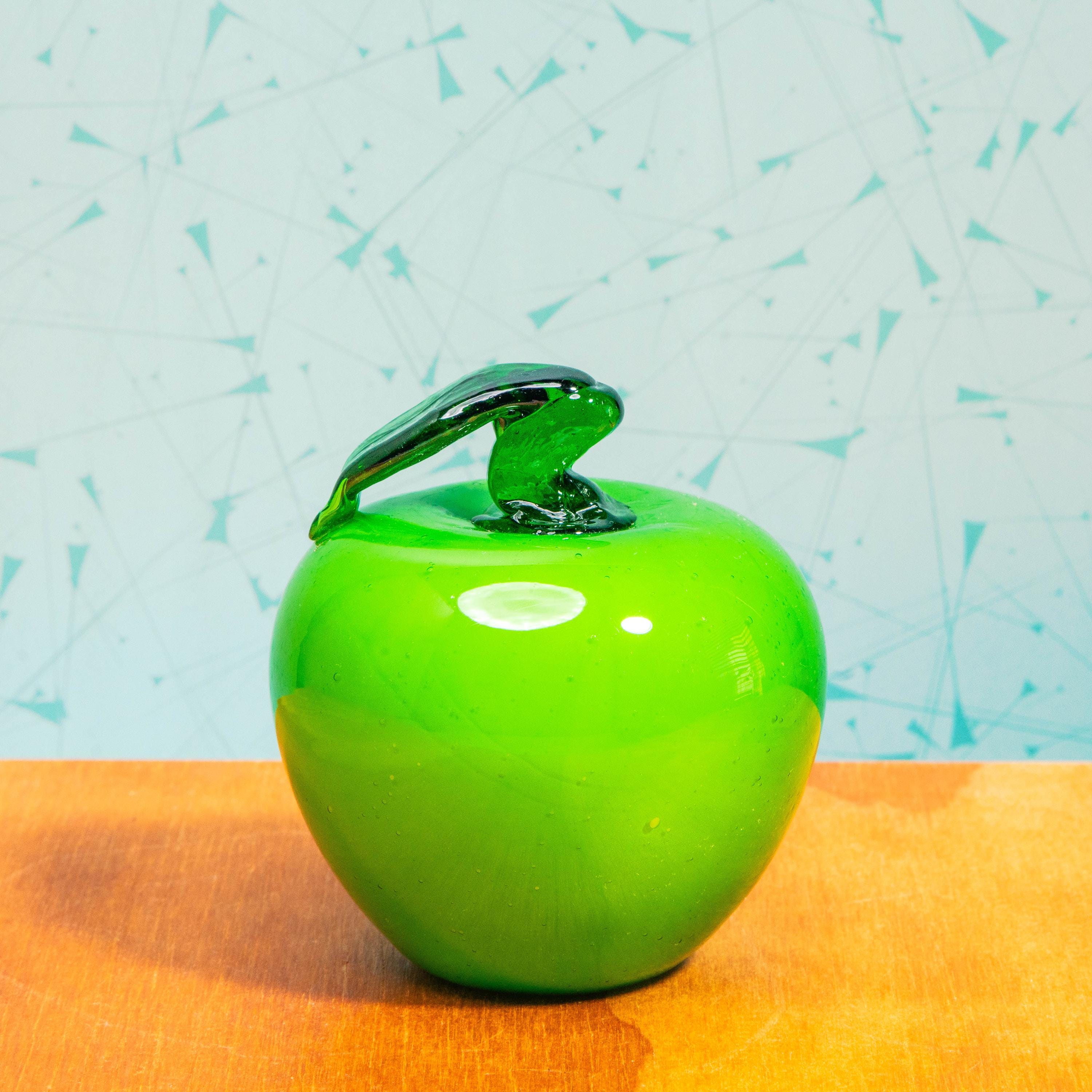 Vintage Set of Hand Blown Glass Fruit Sculptures | Includes 1 Lemon, 2 Green Apples, and 2 Green Bell Peppers