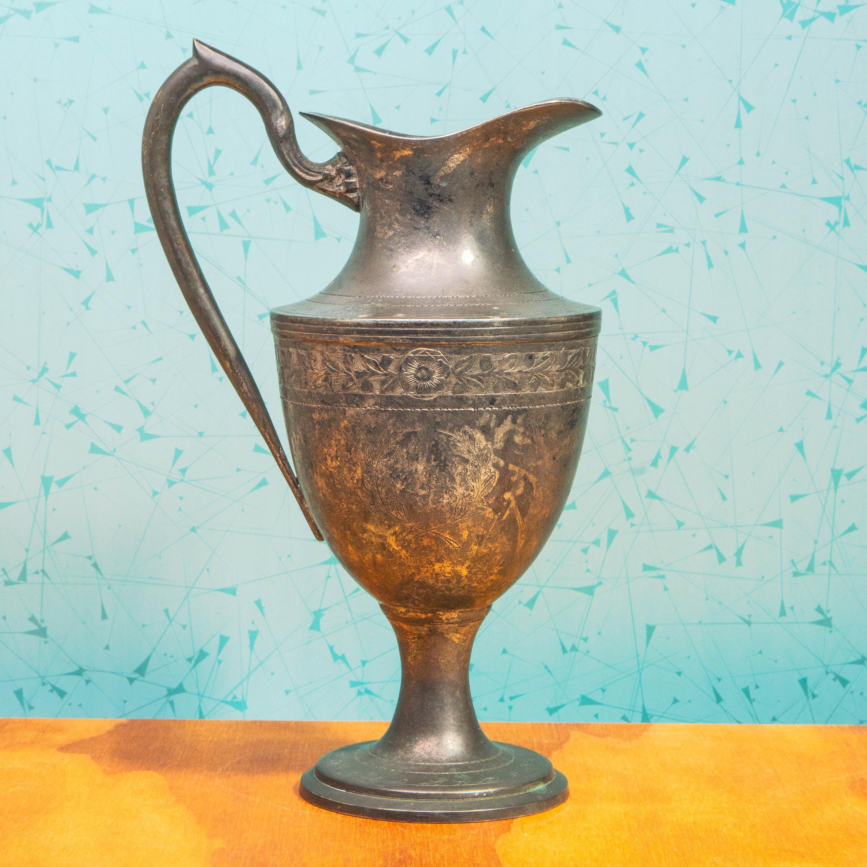 Vintage Large Antique Pewter Urn/Vase with Ornate Detail | Mid Century Decor