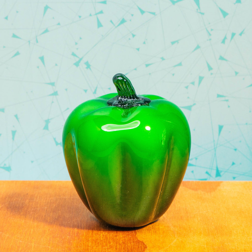 Vintage Set of Hand Blown Glass Fruit Sculptures | Includes 1 Lemon, 2 Green Apples, and 2 Green Bell Peppers