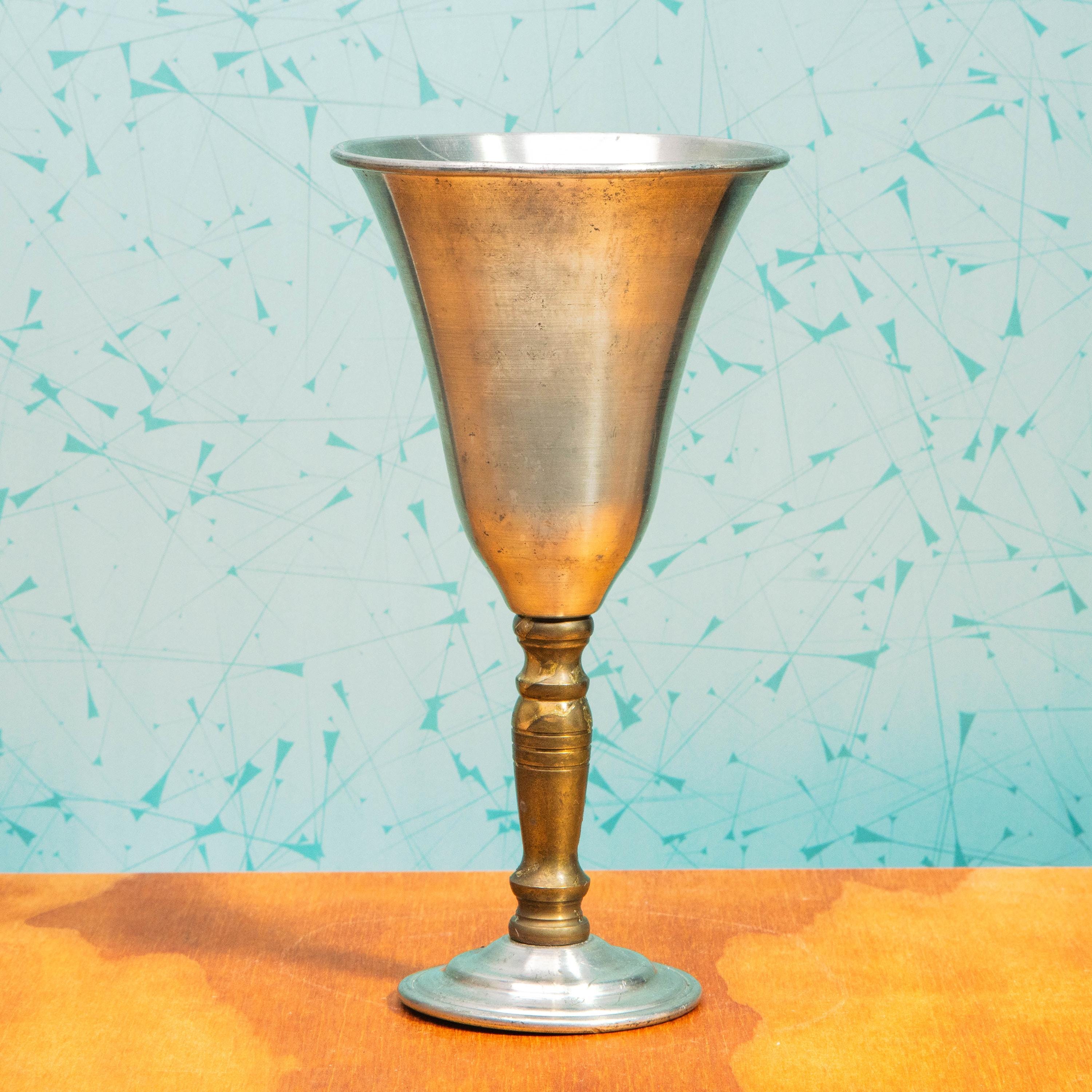 Vintage Pair of Hand Spun Brass and Pewter Wine Goblets by Jack Davis