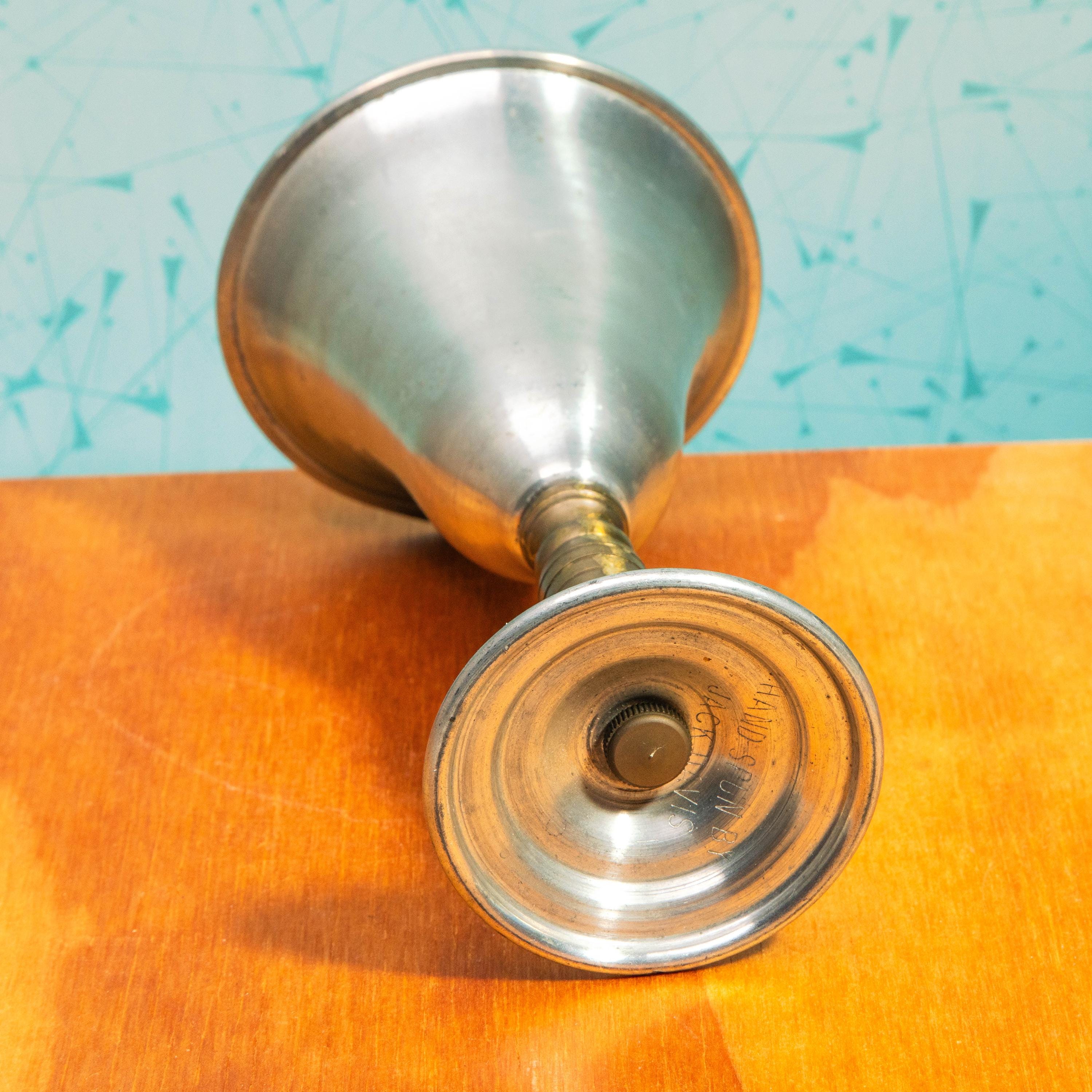 Vintage Pair of Hand Spun Brass and Pewter Wine Goblets by Jack Davis