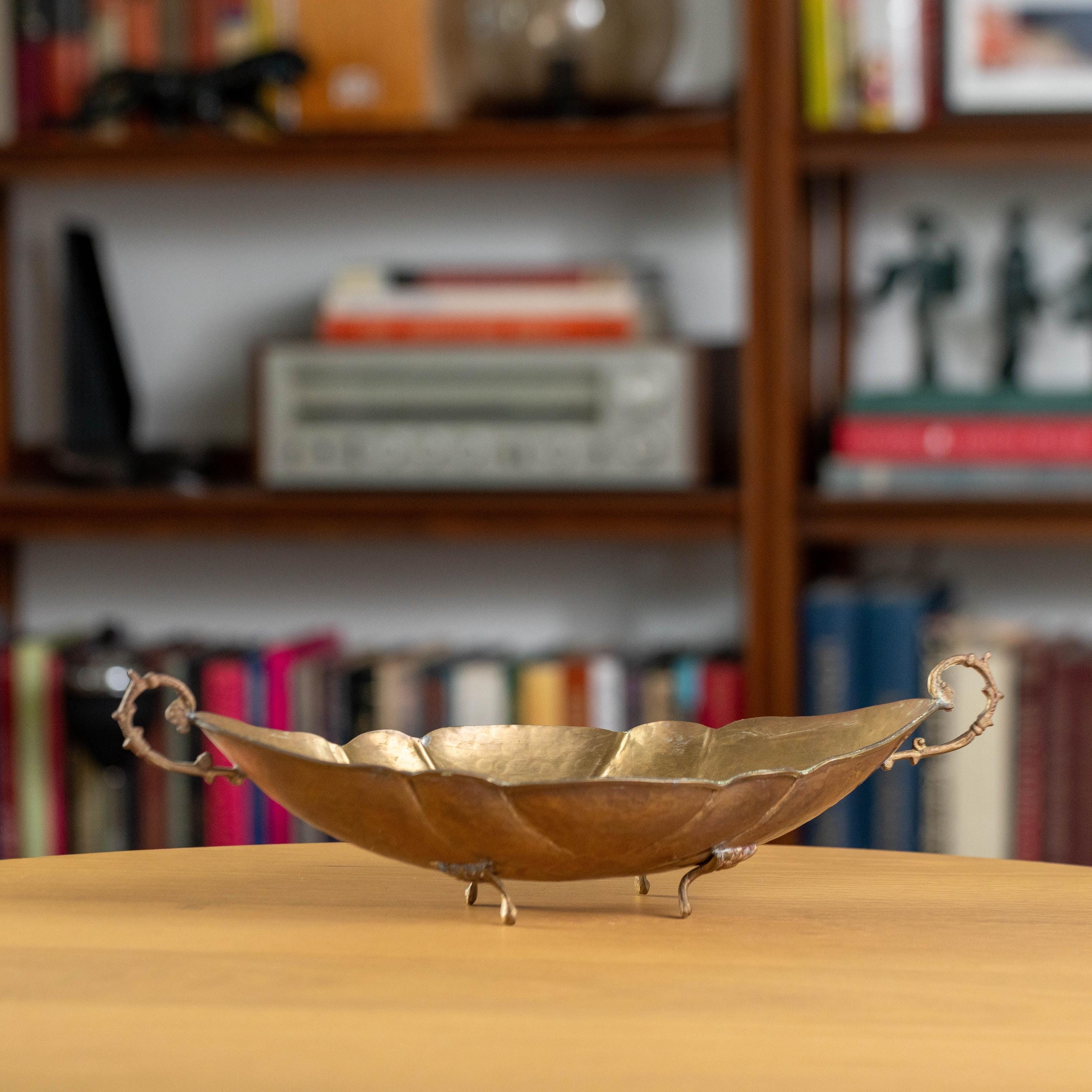 Set of Two Vintage Brass and Copper Decorative Metal Bowl Tray Catchalls | Mid Century Decor