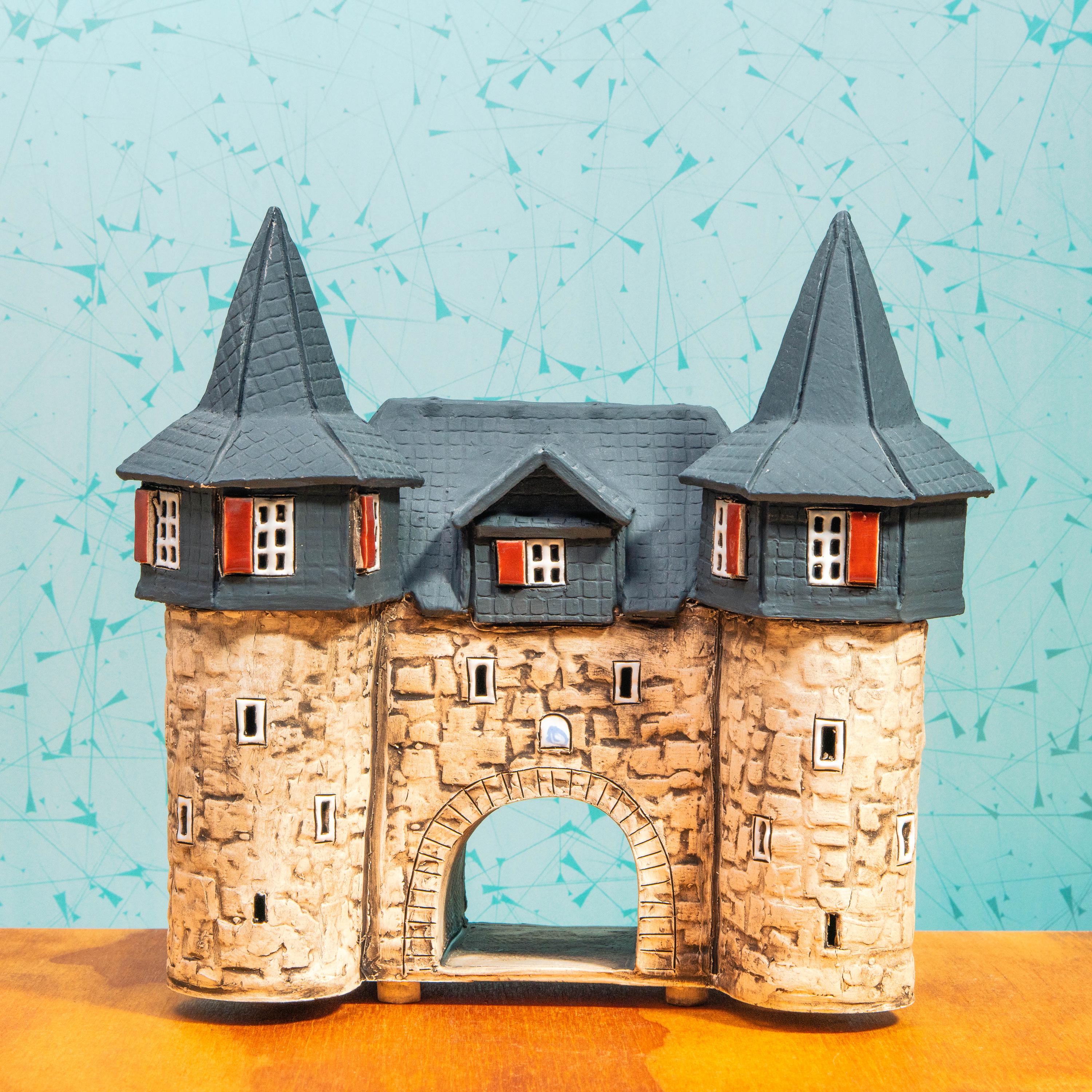 Vintage Gessner Handmade in Germany Miniature Ceramic Village Building Gate with Two Towers | Christmas Decoration