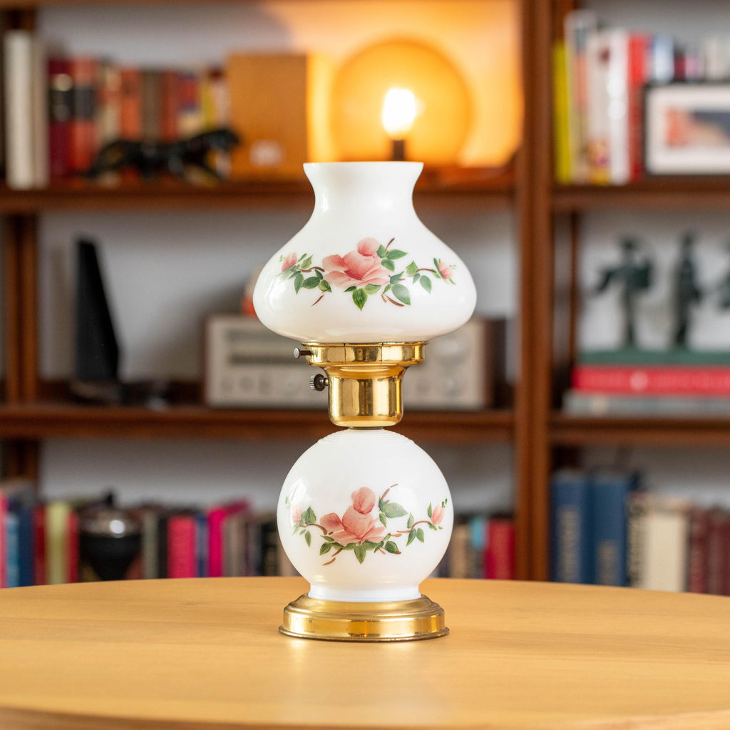 Vintage Gone With the Wind Style Hand-painted 2-Bulb Hurricane Lamp l | Mid Century