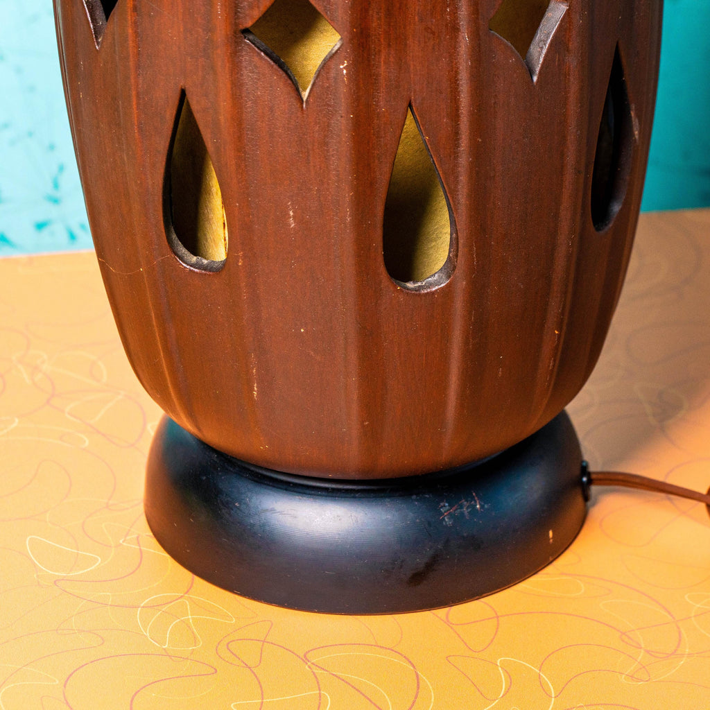 Vintage Honi Chilo Style Ceramic Wood with Inner Shade Dual-Bulb Brass Base and Accent Table Lamp | Mid Century