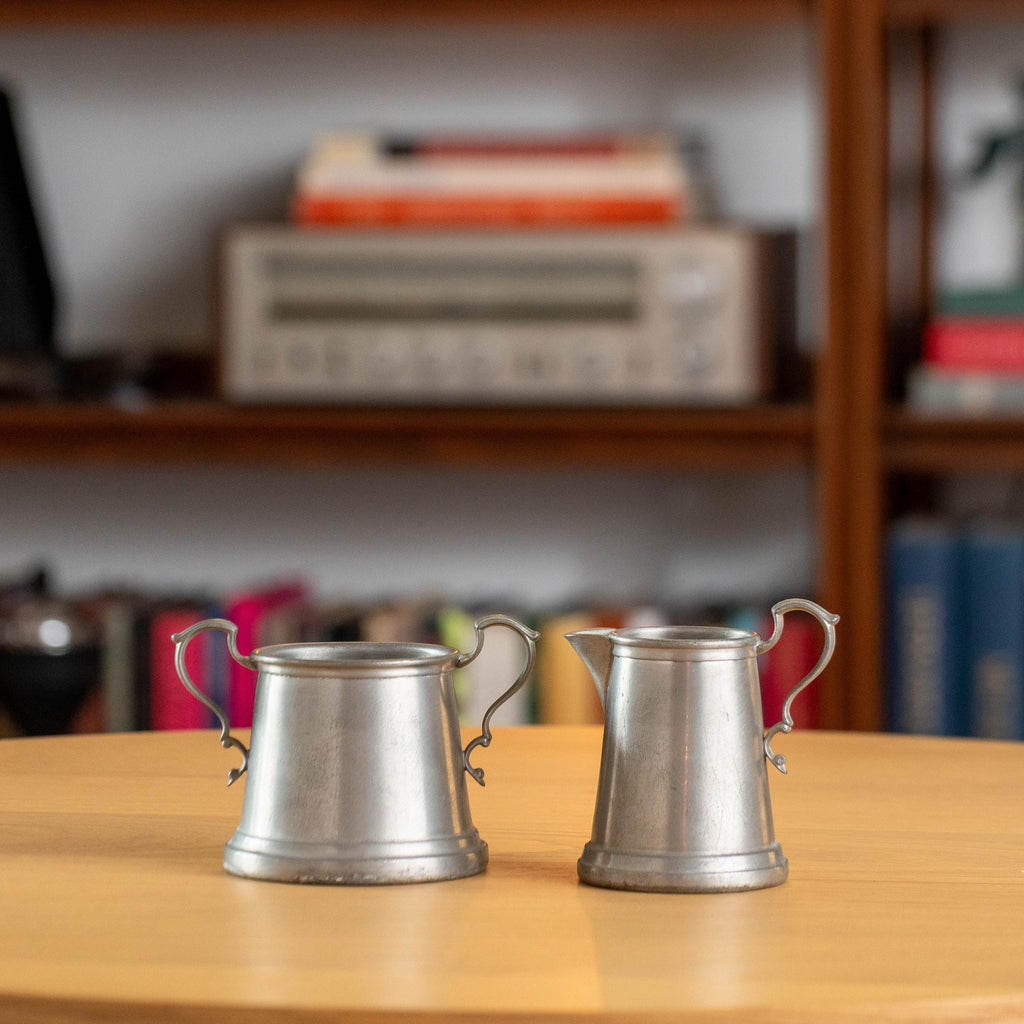 Vintage Set of American Pewter Colonial Silver Company 282-0-3 Sugar and 282-0-4 Creamer Containers