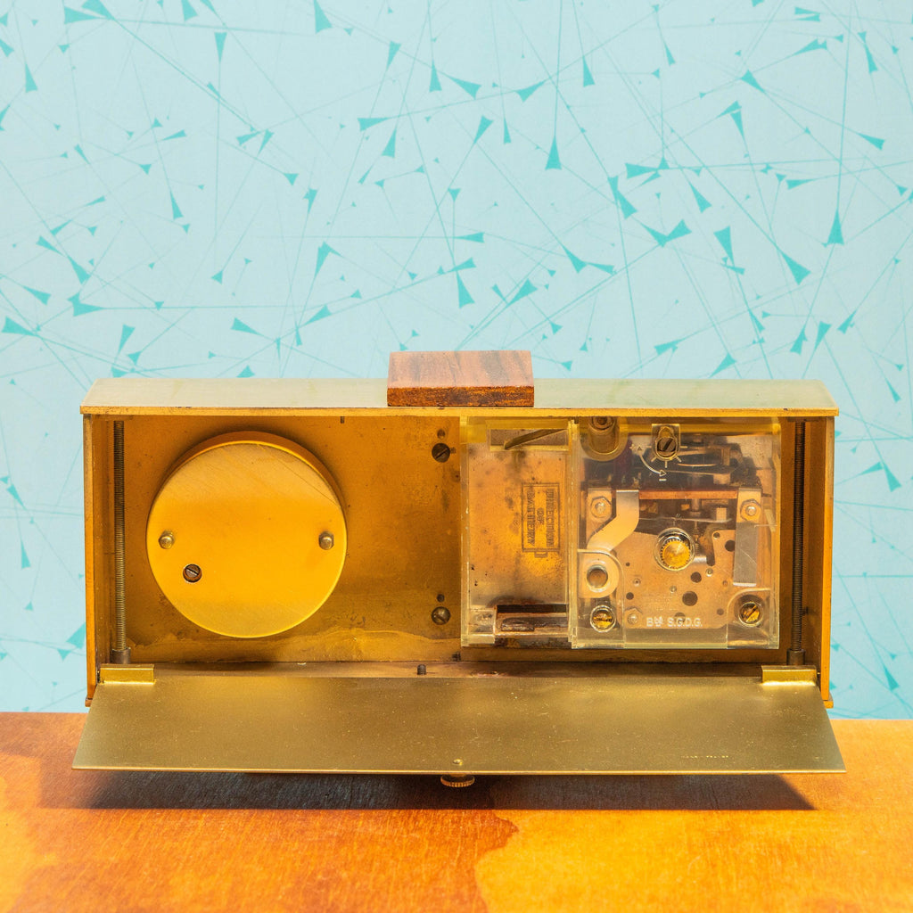 Vintage Phinney-Walker Brass and Wood Desktop Dual Clock and Barometer | Mid Century MCM