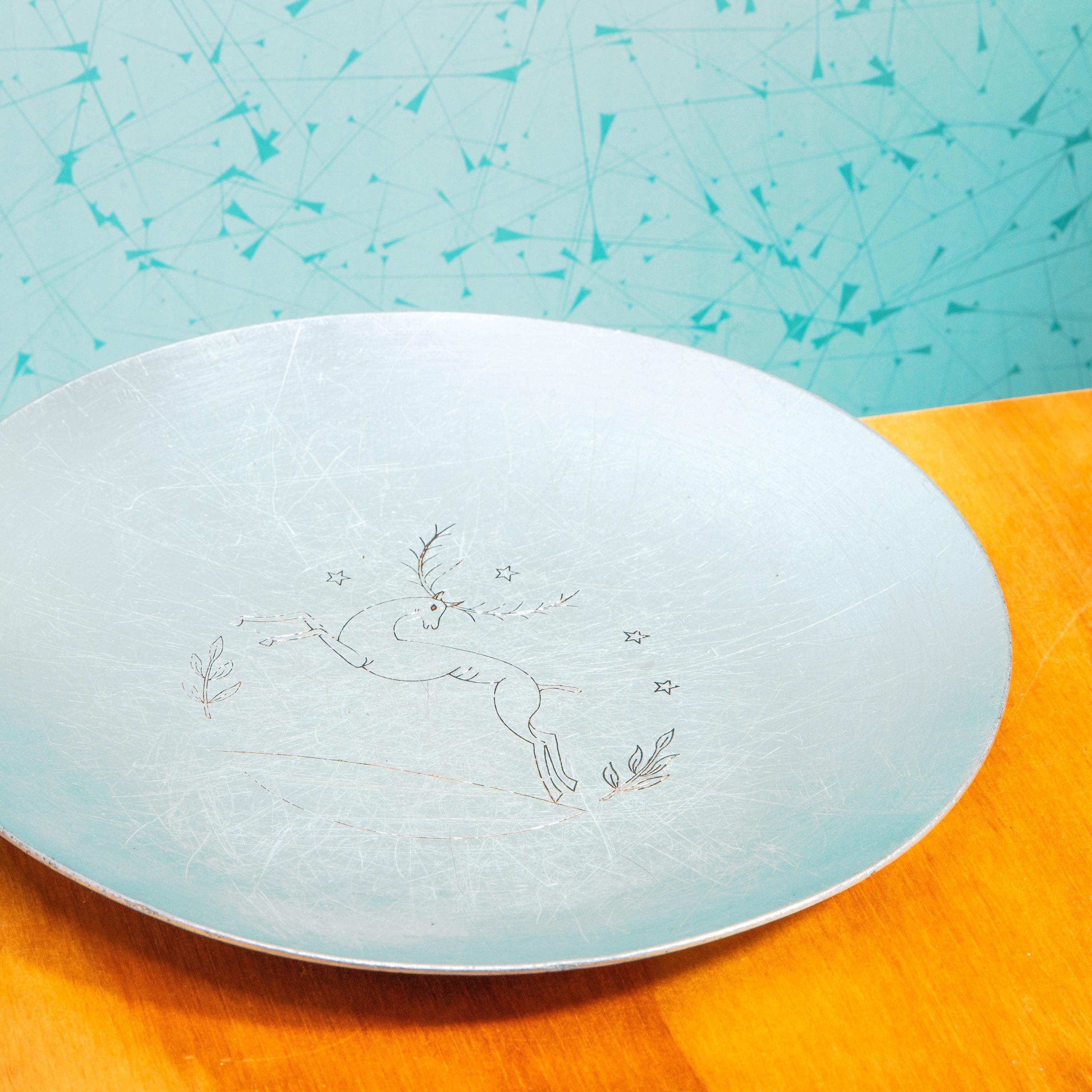 Vintage Pewter Kensington Deer Plate | Mid Century Kitchenware