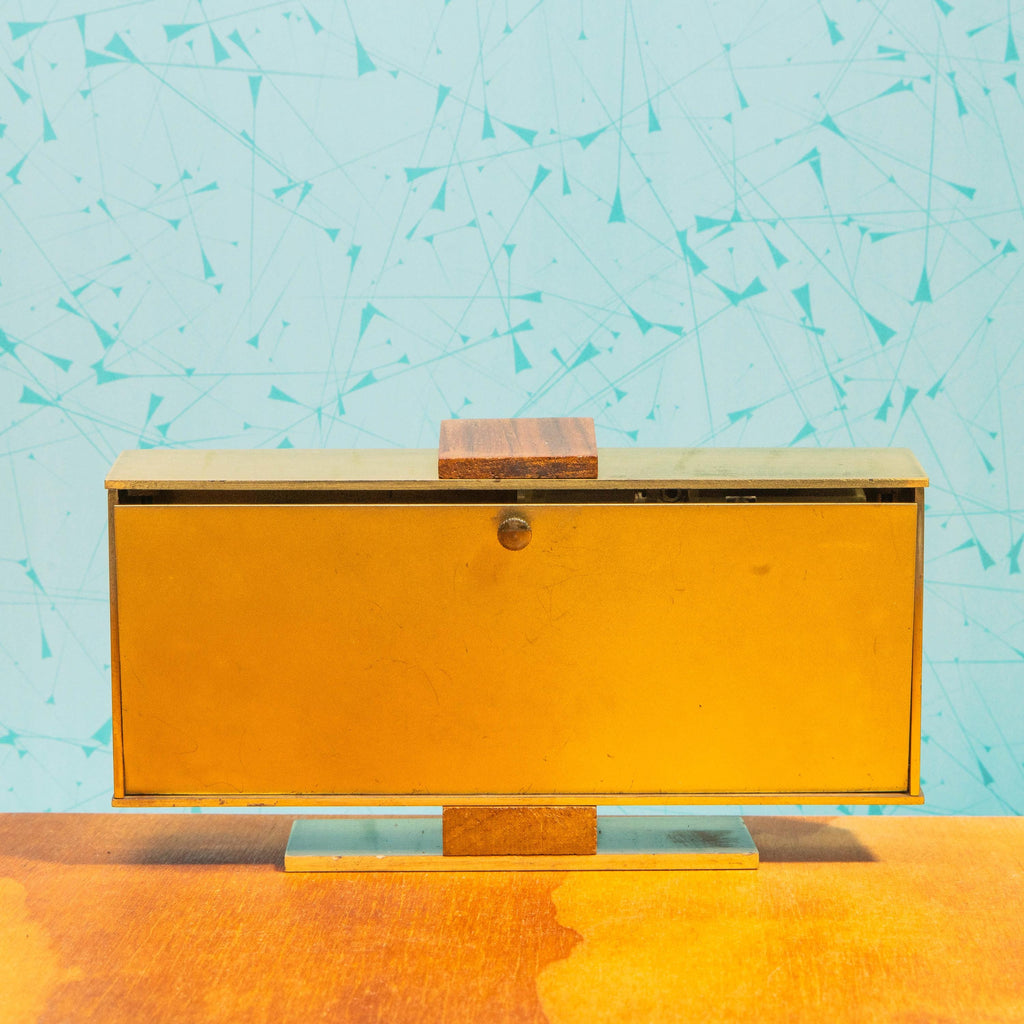 Vintage Phinney-Walker Brass and Wood Desktop Dual Clock and Barometer | Mid Century MCM