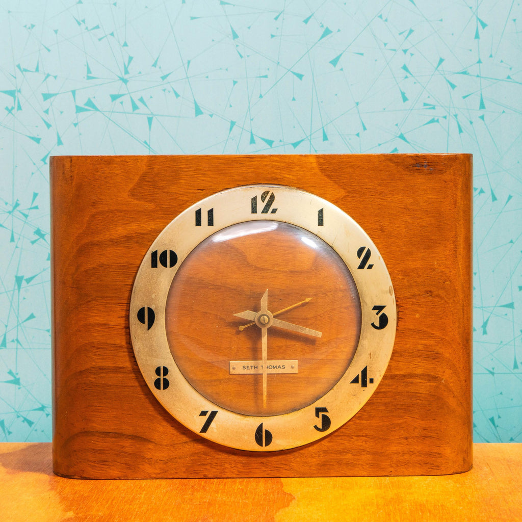 Vintage Seth Thomas 1560 Wooden Mantle Bubble Glass Plug-In Clock | Mid Century