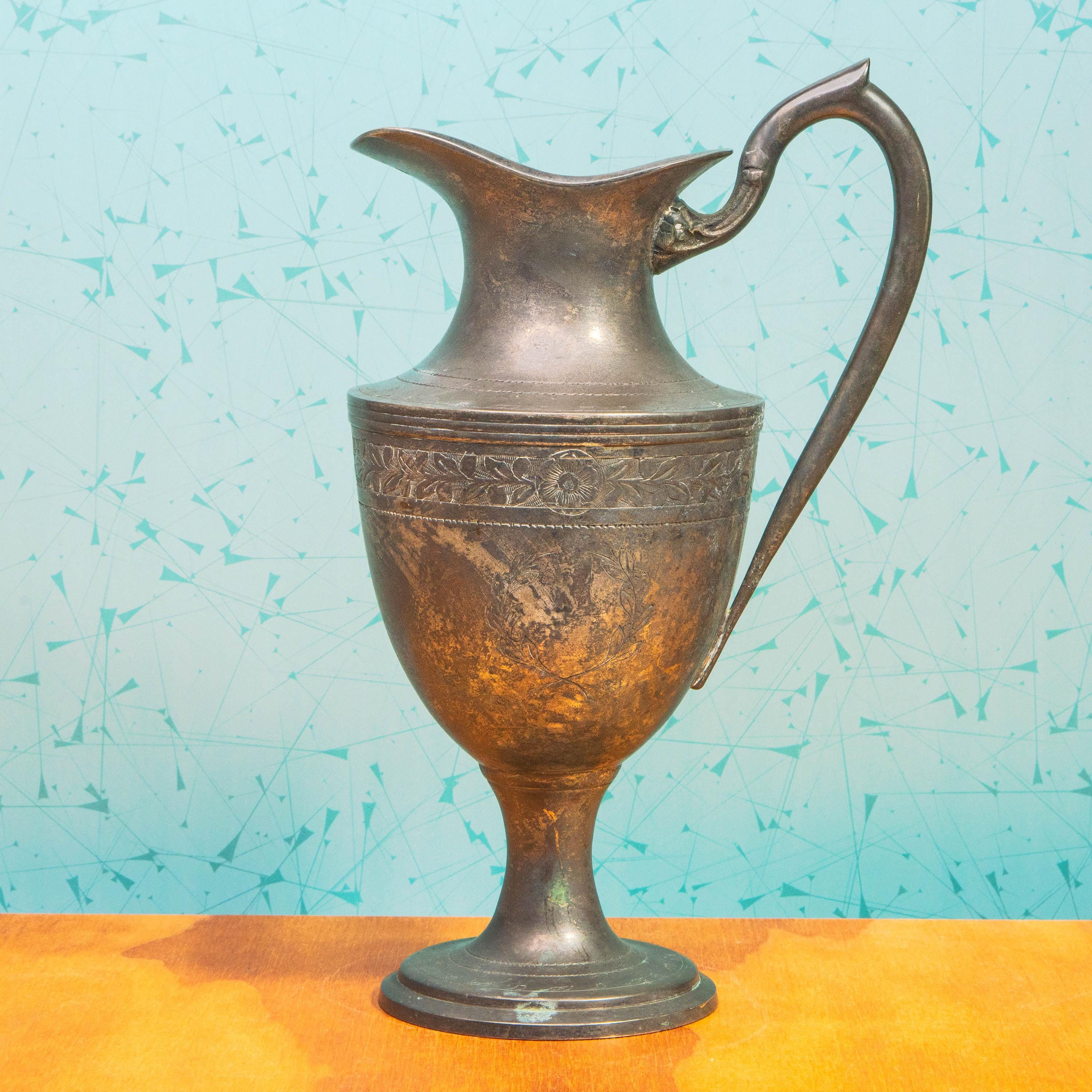 Vintage Large Antique Pewter Urn/Vase with Ornate Detail | Mid Century Decor