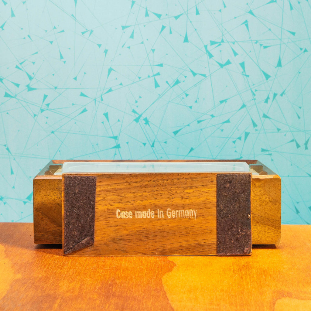 Vintage Phinney-Walker Wooden Desktop Clock with Brass Accents | Mid Century MCM