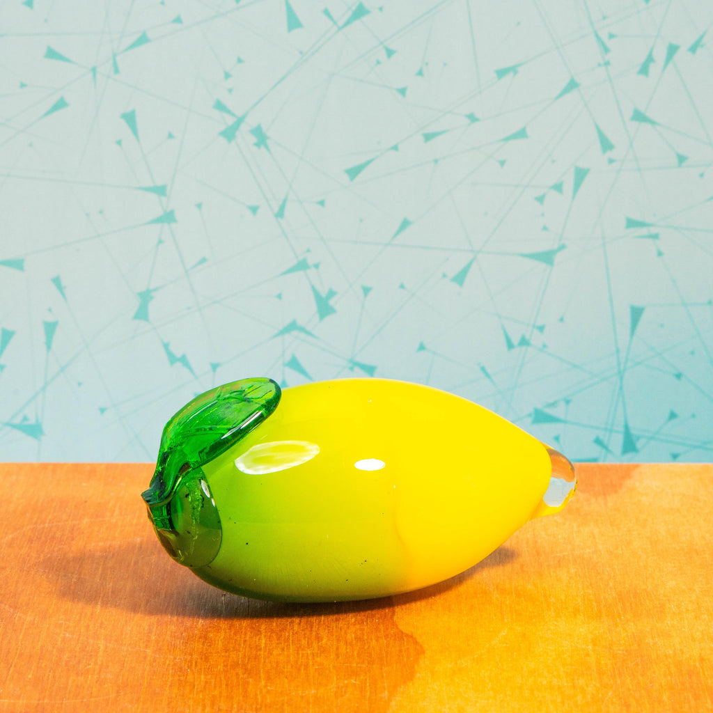 Vintage Set of Hand Blown Glass Fruit Sculptures | Includes 1 Lemon, 2 Green Apples, and 2 Green Bell Peppers