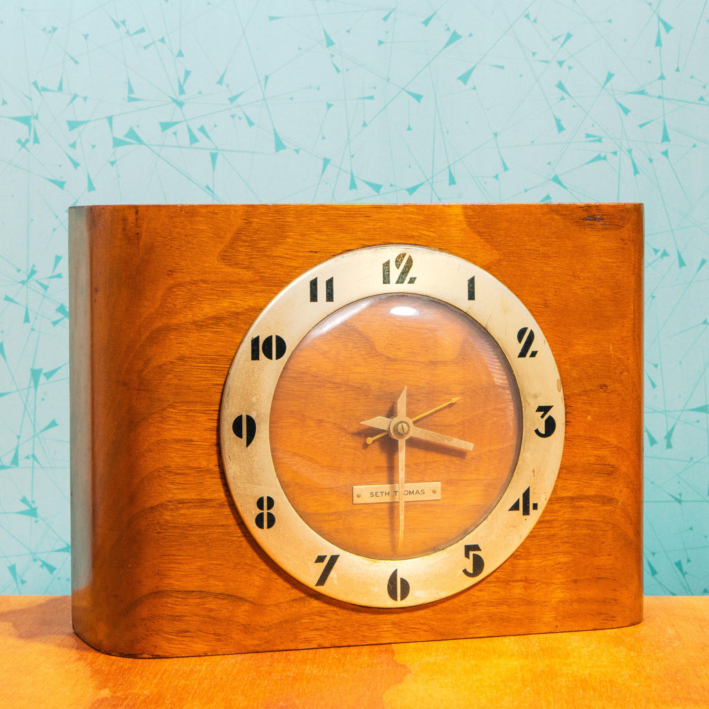 Vintage Seth Thomas 1560 Wooden Mantle Bubble Glass Plug-In Clock | Mid Century