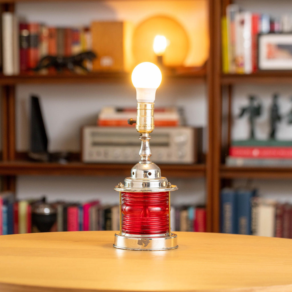 Vintage Red Nautical Maritime Dual-Bulb Lamp | Mid Century