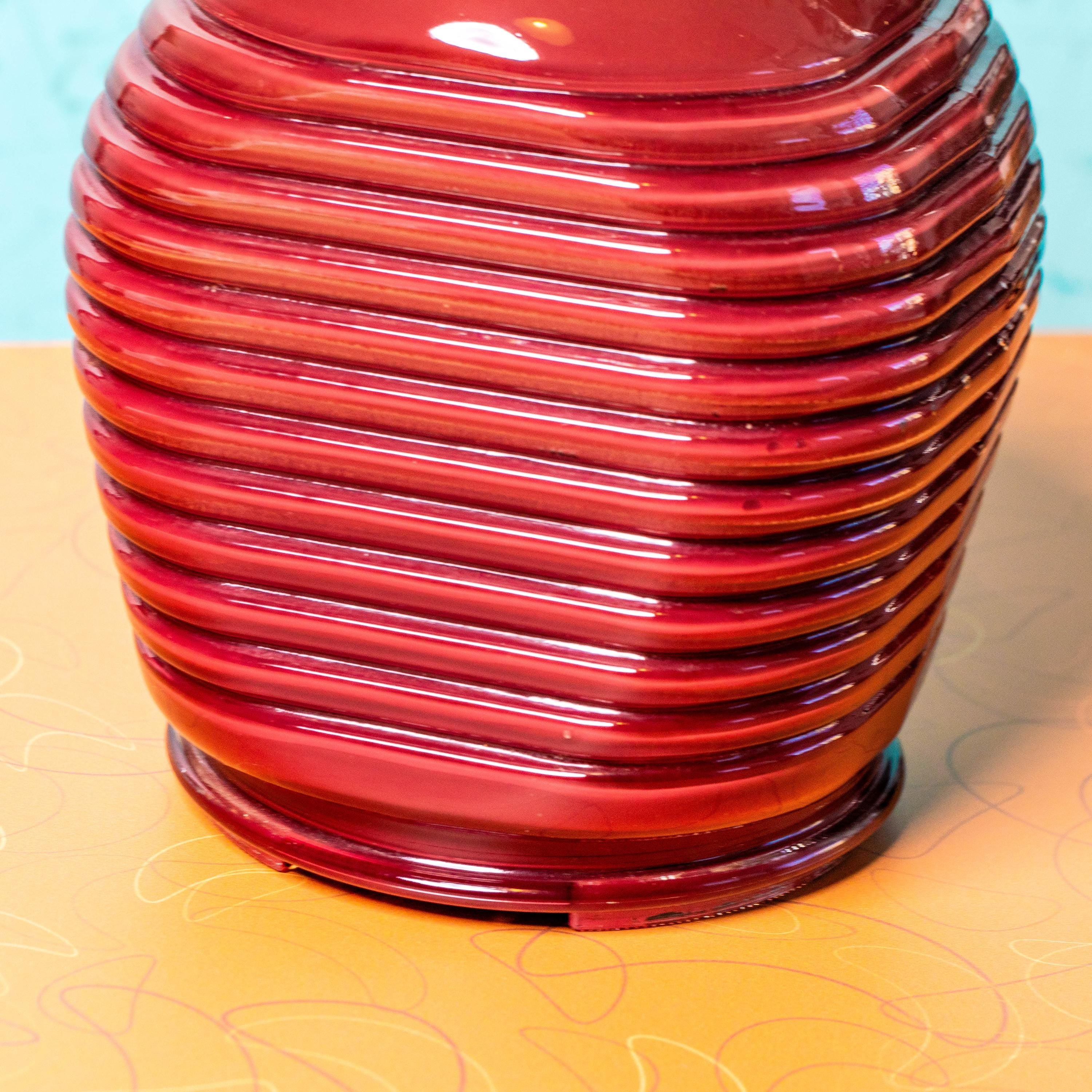 Vintage Red Beehive Desk Table Nightstand Lamp | Mid Century