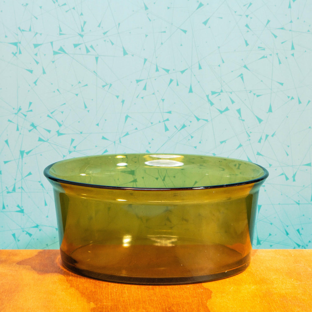 Vintage Arcopal France 8.5 Inch Amber Glass Bowl | Mid Century Bakeware